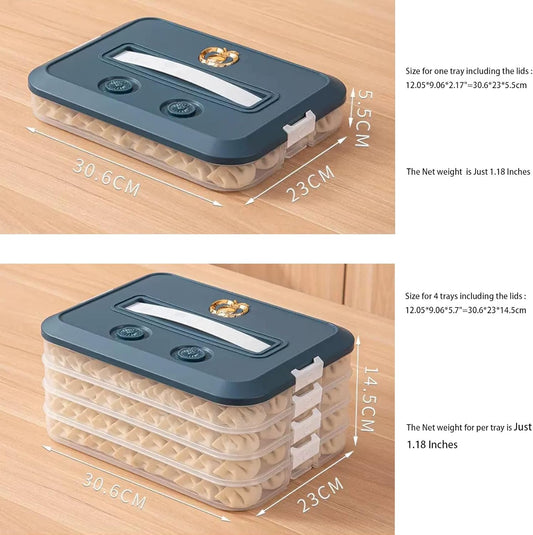 4-Layer Small Frozen Dumpling Storage with Lids, Flat Stacks Food Container Icing Cookies Wonton Donuts Box Organizer For Fridge, 1.18 Inches Net Height for Per Layer, White