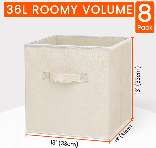 Criusia Storage Cubes - 11 Inch Heavy Duty Fabric Closet Bins for Shelves, Cube Organizer - 8 Pack Collapsible Decorative Storage Bins Baskets for Organizing Clothes Blankets Toys (Grey)