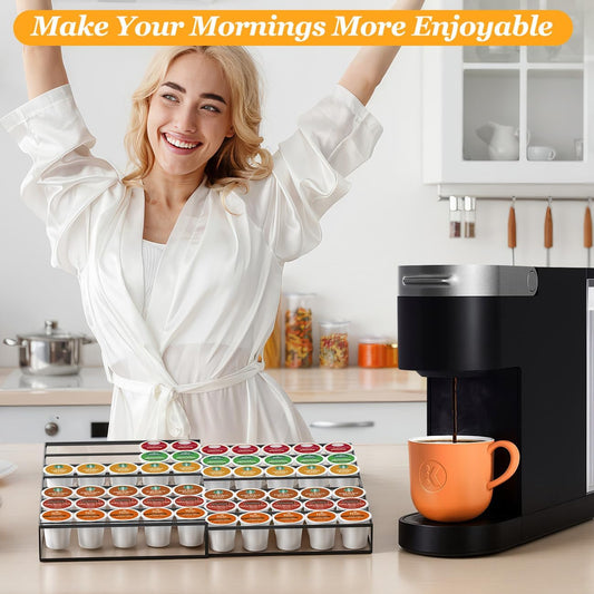 Coffee Pod Holder Drawer, Expandable K Cup Holder Compatible with Keurig K-Cup, K Cup Drawer Organizer Hold 30-60 Coffee Pod Storage for Coffee Station Office and Kitchen, Black