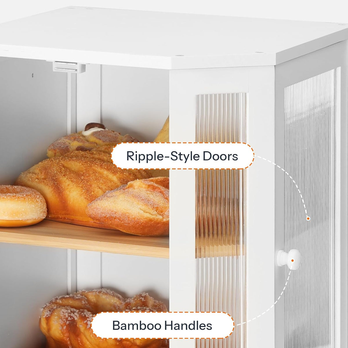 HOOBRO Bamboo Bread Box, Kitchen Countertop Corner Bread Box, Large Capacity 2-Tier Bread Container, Bread Storage Container with Dual Rippled Acrylic Doors, for Kitchen Food Storage, Natural YL12MB01