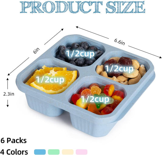 6 Pack Bento Box, 4 Compartment Lunchable Snack Containers with Lids for Meal Prep, School, Travel, Reusable Divided Lunch Food Container for Adults, Kids, Toddlers