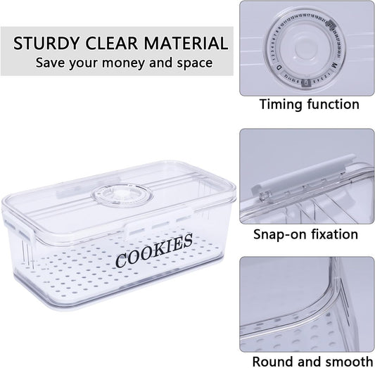 Cookie Jar with Airtight Lid,Bread Box for Kitchen Countertop,Time Recording Bread Storage Container, BPA-Free Plastic Containers for Cookies, Homemade Bread, Toast, Bagel, Donut