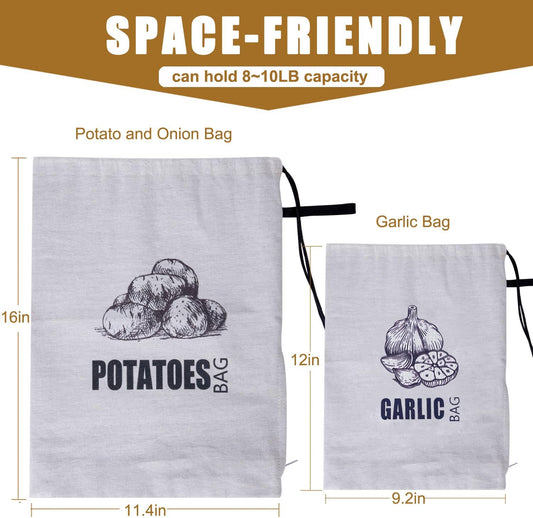 TOGETRUE Potato Onion Storage Bag, Fabric Onion and Potatoes Storage Bag, Washable Garlic Potatoes Onions Keeper with Drawstring for Pantry, 2 Pack (Potato Onion Bag)