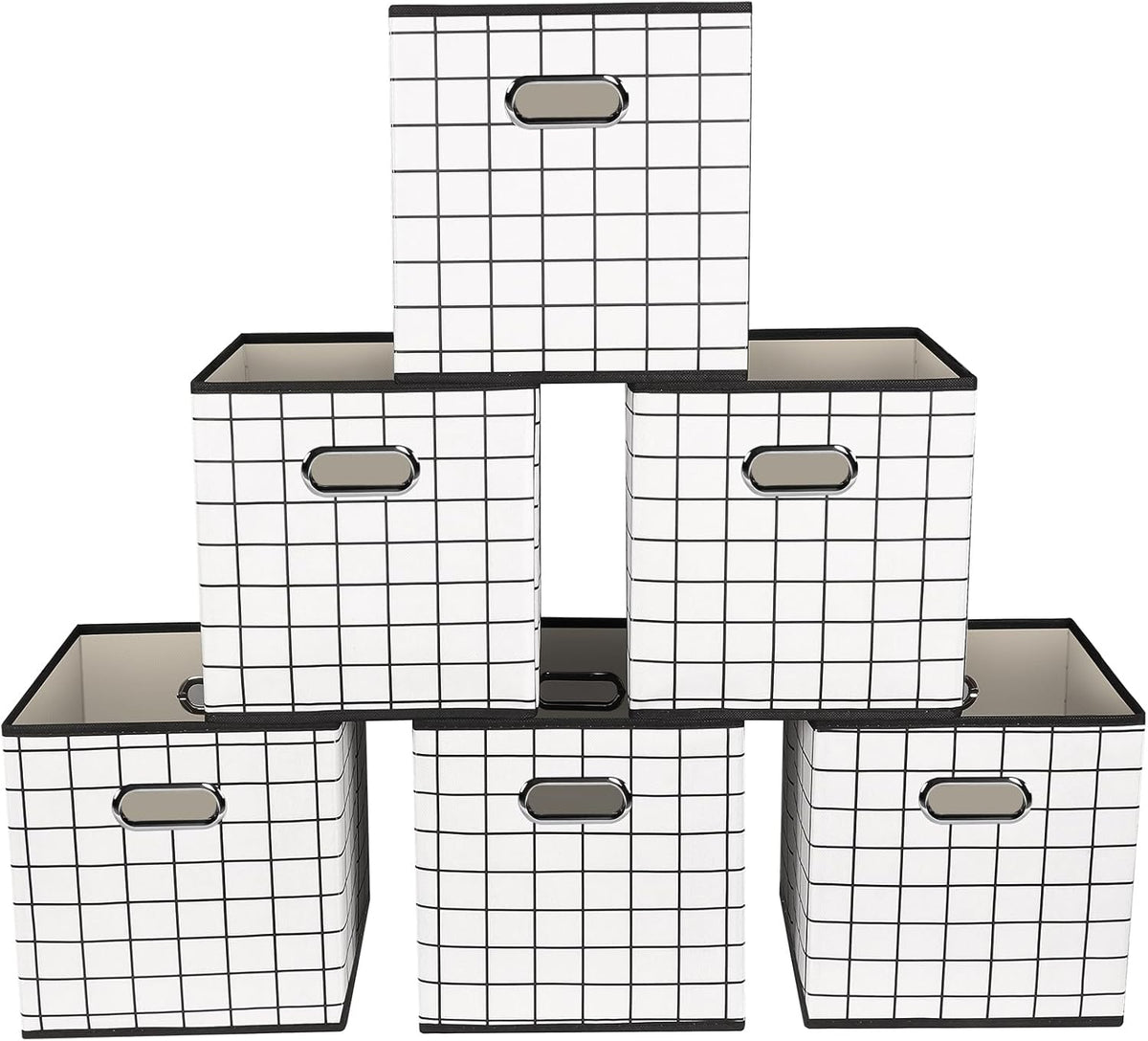 Yunkeeeper storage bins Cubes, Fabric Cube Organizer with Handle, Foldable Cube Bins for Cloth or Accessary Storage, 11x11x11, Set of 3,(Gray)