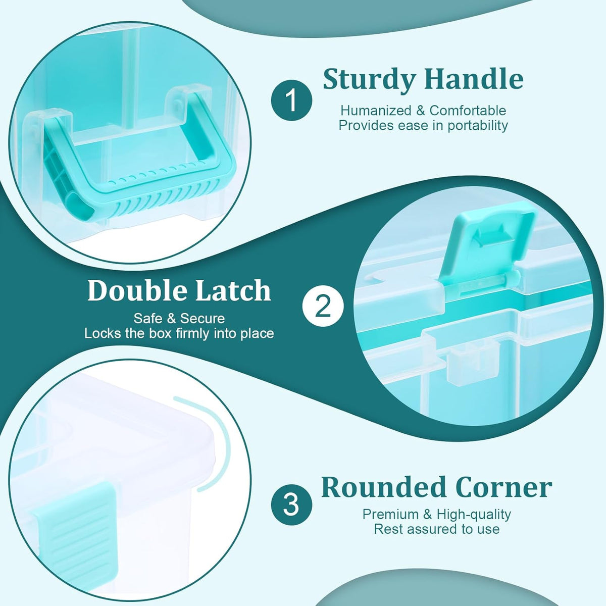 BTSKY Clear Plastic Dividing Storage Box with 4 Compartments Adjustable Storage Bin with Lid Plastic Craft Storage Container Multipurpose Sewing Box Art Supply Organizer, 13.3x8.1x3.4 Inches