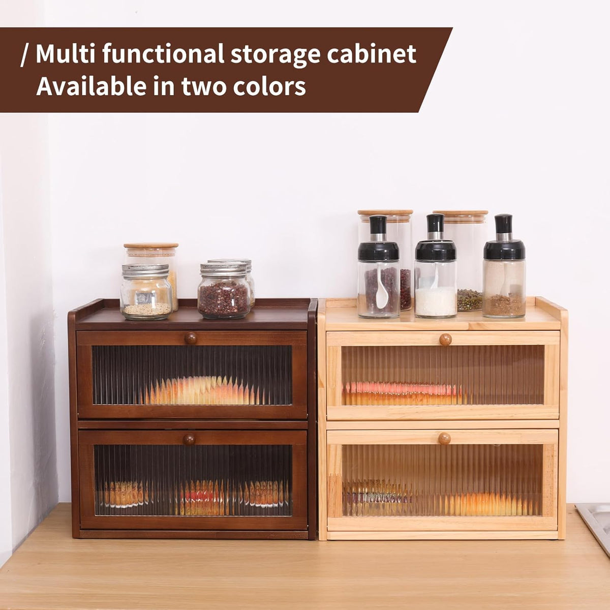 Double 2 Layer Large Bread Box for Kitchen Counter, Wooden Bread Storage Container Organizer Holder with Acrylic Window (brown)