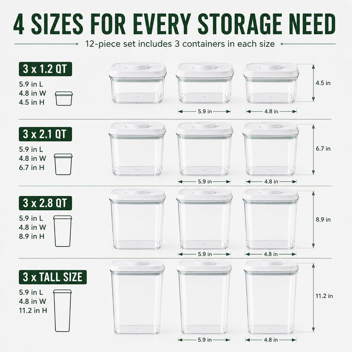 Pop Airtight Food Storage Containers with Lids Stackable Containers for Kitchen Pantry Organization Ideal for Cereal Snacks Flour Sugar Coffee and Spaghetti (gray)
