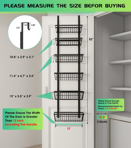 Mefirt White 9-Tier Over The Door Pantry Organizer, Pantry Organization and Storage, Deep Baskets Hanging Heavy-Duty Metal, Wall Spice Rack Seasoning Shelves for Home & Kitchen, Laundry Room Bathroom