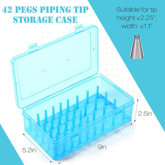 2 Pcs Piping Tip Box with Fixed Pins 84 Piping Tip Organizer Baking Cake Decoration Tool Storage Box (Clear)