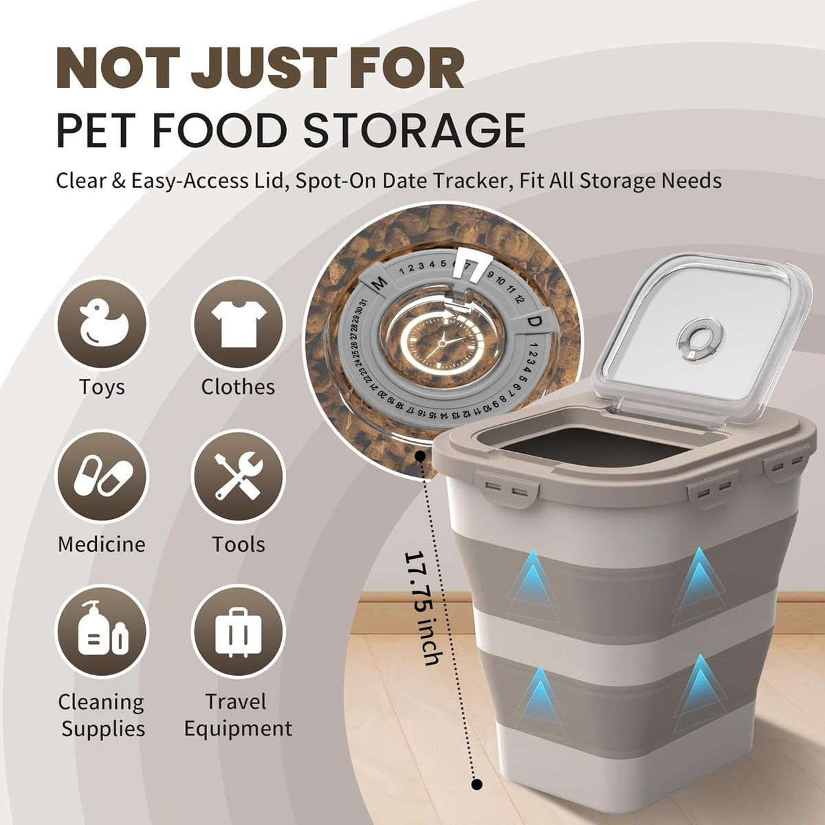 35-40 Lbs Airtight Dog Food Storage Container, Collapsible Dog Food Container with Lid, Wheels, Date Track, Large Pet food storage Container for Rice,Flour,Sugar,Dog Food Scoop,2PCS Containers