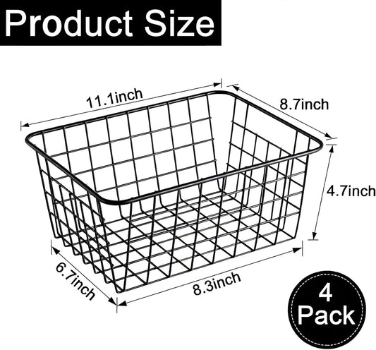 3 Pack Wire Baskets, Sturdy Black Wire Basket, Metal Basket for Organizing Kitchen, for Food Pantry Home Office Desk Shelf Bathroom Bedroom (14.2 x 11.1 x 6.3 inch)