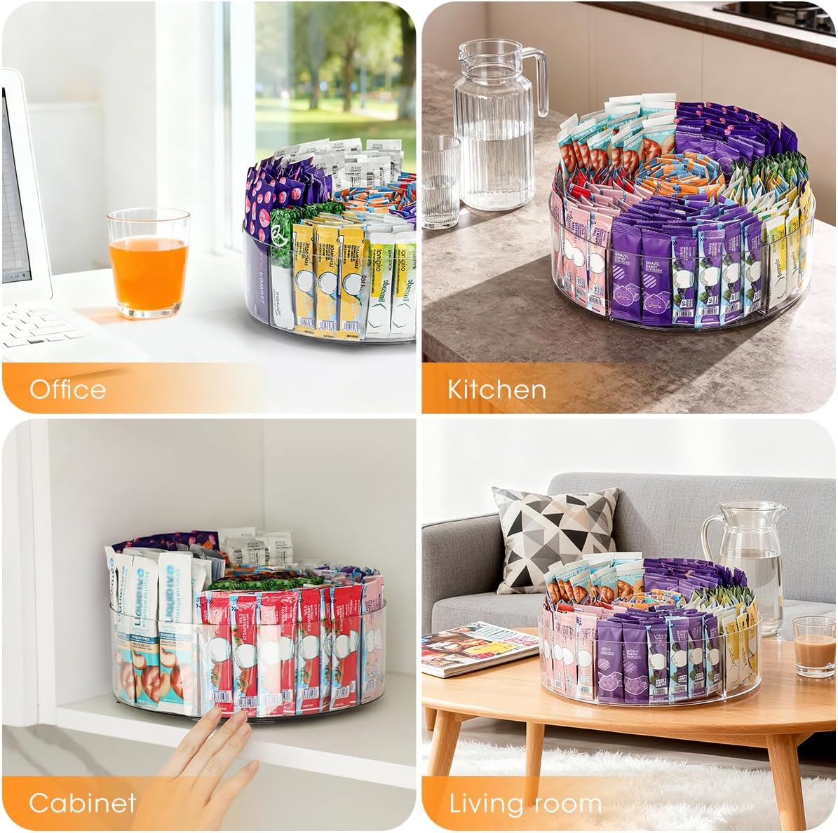 AIEVE Drink Packet Organizer, Water Drink Packet Holder with Removable Divider, Water Flavor Packet Organization Container for Kitchen Organizers and Storage (6 Compartments)