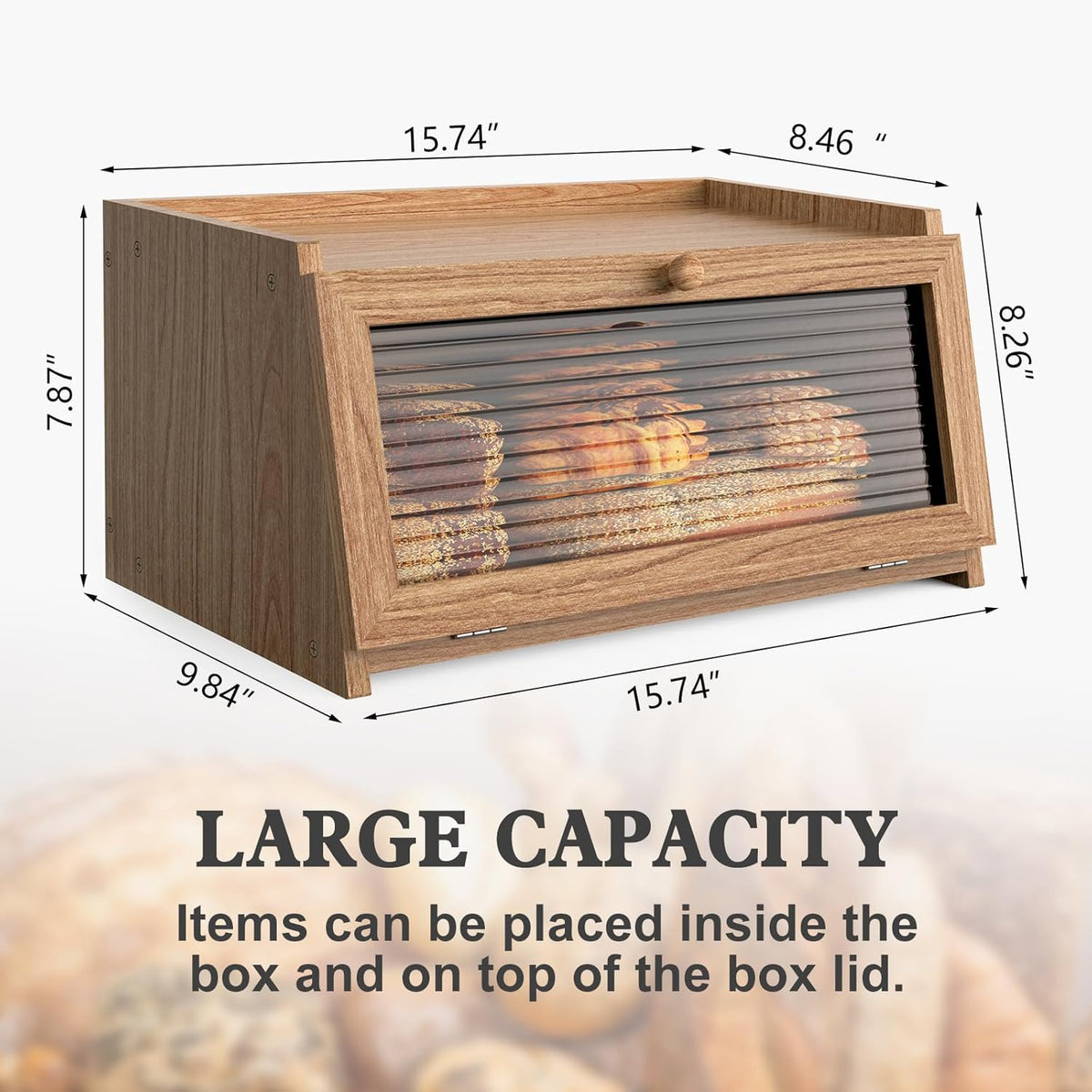 LOHASOK Bread Box for Kitchen Countertop Large Bread Box Farmhouse Bread Container Bread Storage with Window Bread Holder Black
