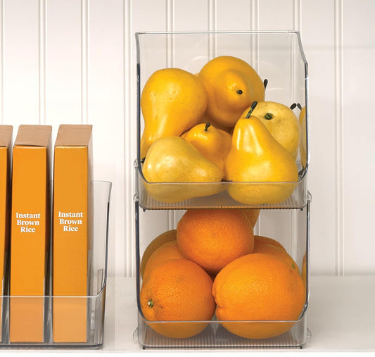 iDesign Clear Plastic Stackable Open Front Storage Bin, Easy Access Organizer for Pantry or Cabinet, 2-Pack