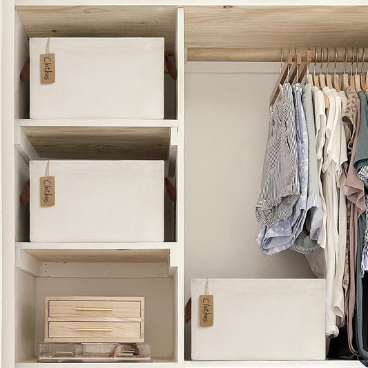 CHICVITA Large Storage Baskets for Shelves, Fabric Storage Bins with Metal Frame, Closet Organizers and Storage Boxes for Clothes Toy, Beige