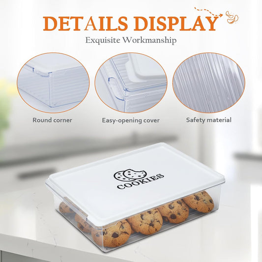 2 Pack Cookie Storage Container Airtight,BPA-Free Cookie Carrier,Stackable Plastic Cookies Jar,Cookies Holder Box Drawer Keeper for Baked Biscuits,Seafood,Vegetables,Desserts, Snacks,Dumplings
