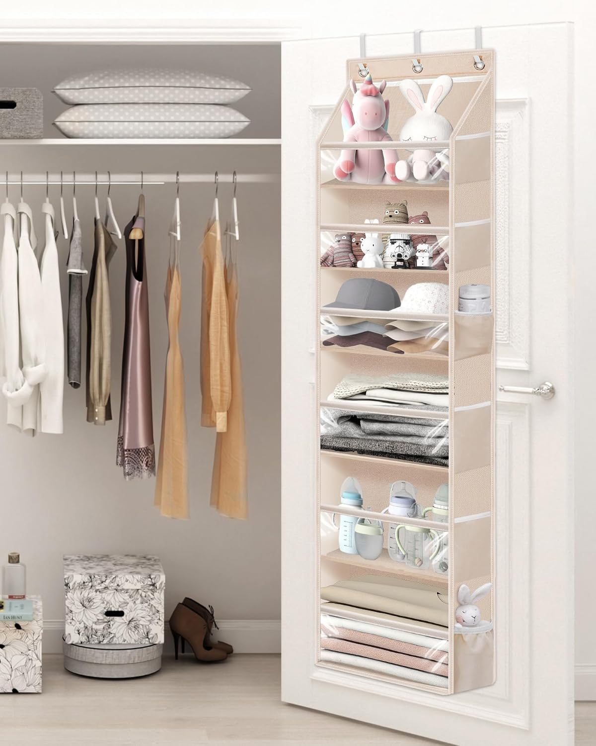 STORAGE MANIAC Over the Door Organizer Large Capacity Hanging Organizer, Clear Deep Pockets Behind Door Closet Organizer and Storage for Nursery, Bathroom, Bedroom, Pantry, 1 Pack Grey
