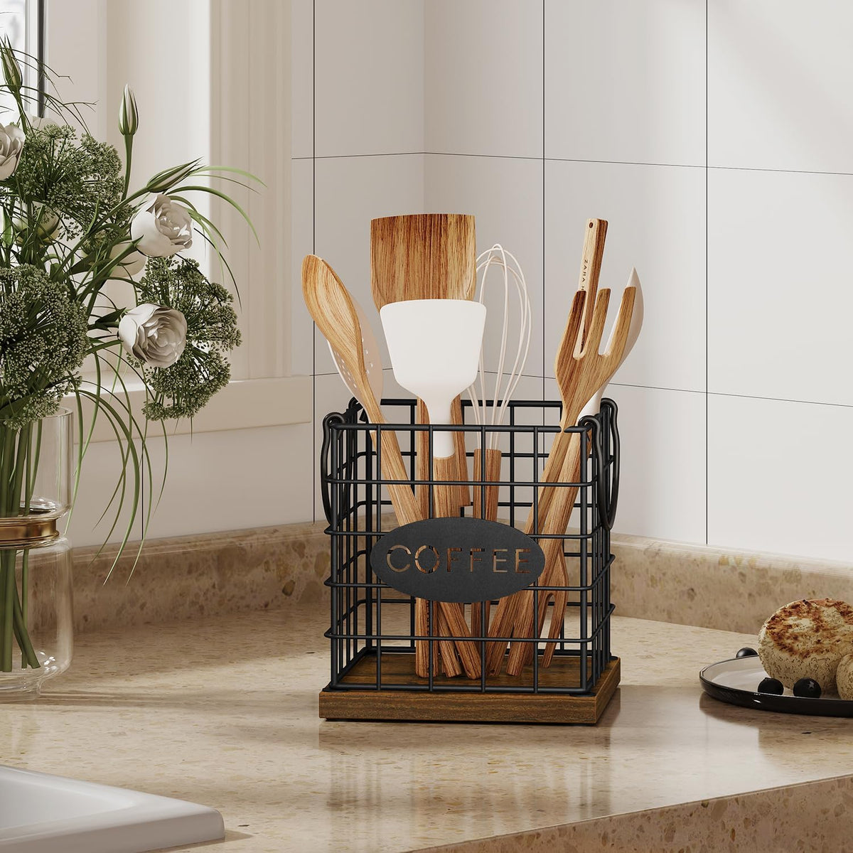 YINMIT K Cup Holder Organizer, Sturdy Coffee Pod Holder Organizer, 35 Kcup Large Capacity Storage Basket for Kitchen Counter and Office Desktop (Circular Grid)