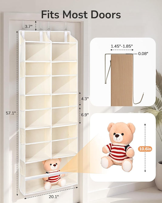 ULG Over The Door Organizer with 6 Large Pockets 12 Side Pockets, 50lbs Weight Capacity Door Hanging Organizer for Bedroom, Bathroom, Pantry, Nursery Storage, Beige