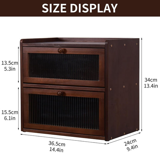 Double 2 Layer Large Bread Box for Kitchen Counter, Wooden Bread Storage Container Organizer Holder with Acrylic Window (brown)