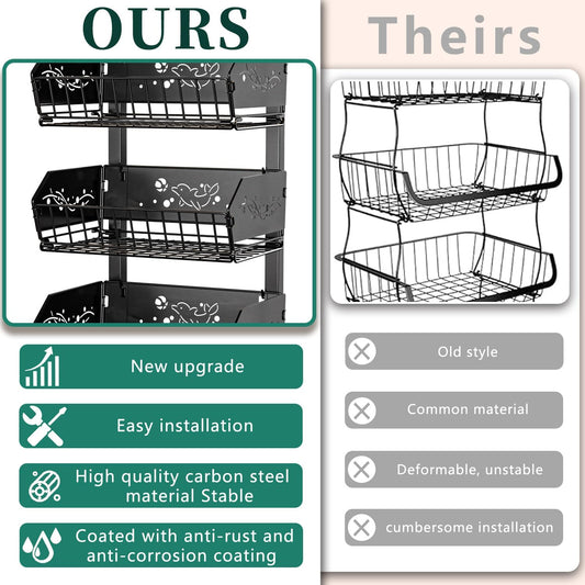 Heavy 4-Tier Snack Cart with Wheels ,Removable Rolling Pantry Floor Organizers ,Upgraded Wider and Thicker, Kitchen Fruit Basket Stand and Storage Rack for Fruit Snack Onion Potato