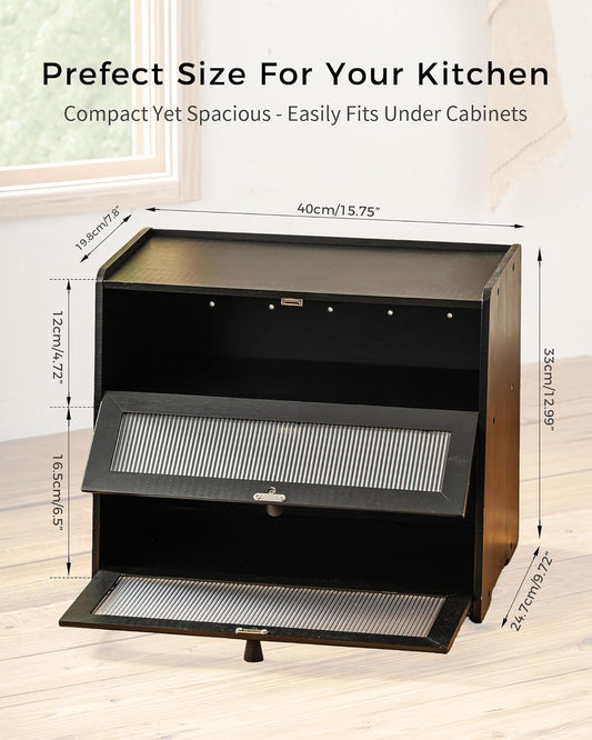 Double layer Bread Box for Kitchen Countertop Vitamin Organizer Supplement Bottle Organizer Vitamin Bottle Storage (Natural)