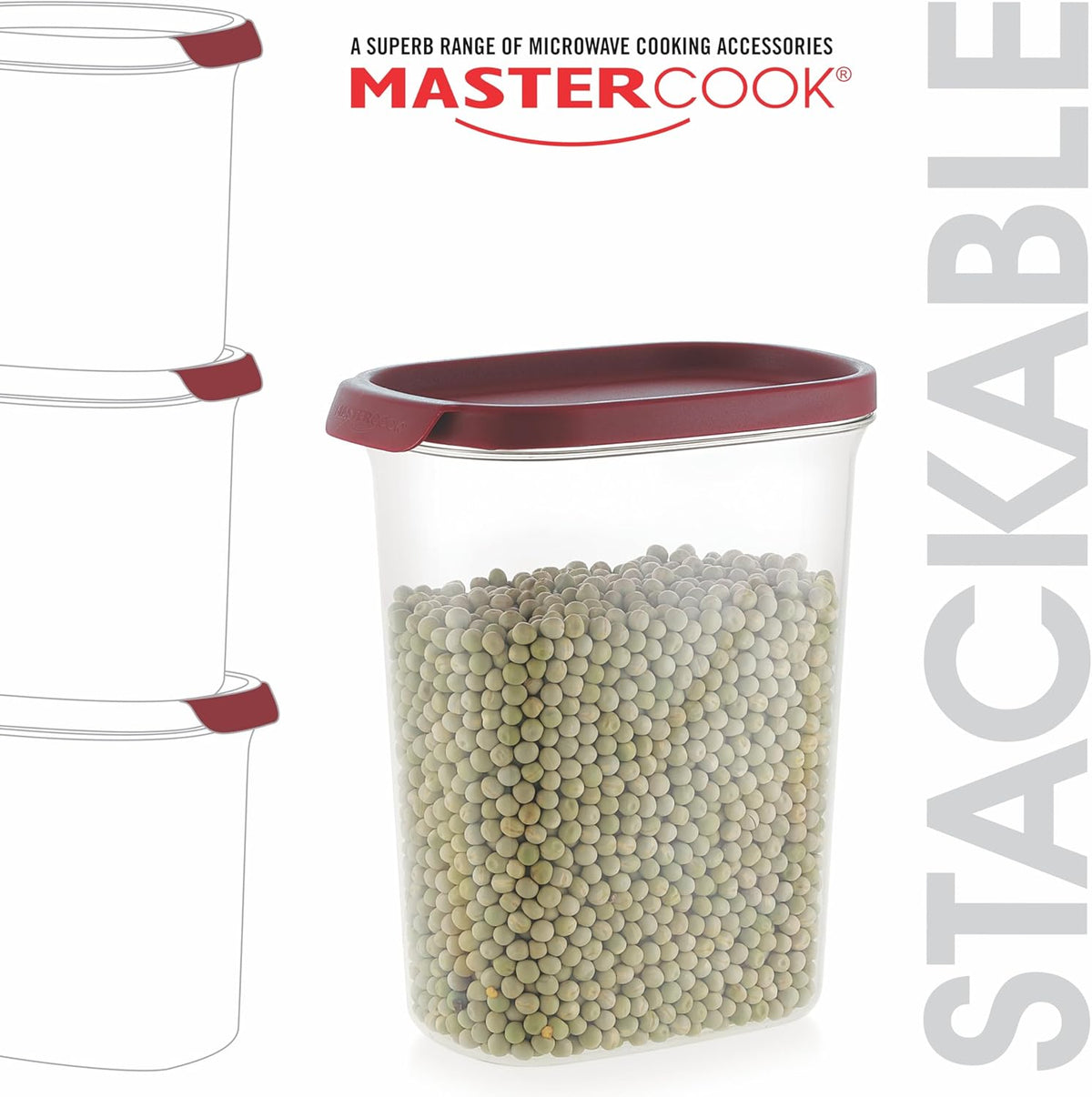 MASTERCOOK Food Storage Containers with Lids – 3Pcs Set Rectangle Plastic Containers for Kitchen Organization – Airtight Kitchen Set Ideal for Countertop, Pantry – Stackable Space Saving Design
