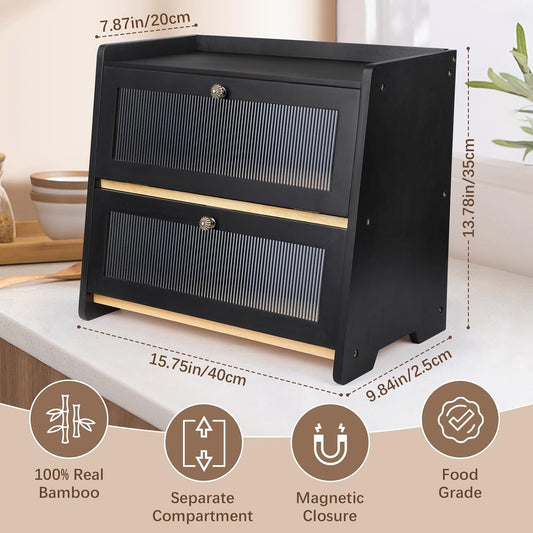 VEDALIO Bread Box For Kitchen Countertop, Corner Breadbox, Bread Boxes for Kitchen Counter Organizer Decor Storage, Wooden Storage Box Breadbox, Housewarming Birthday Wedding Christmas Gift