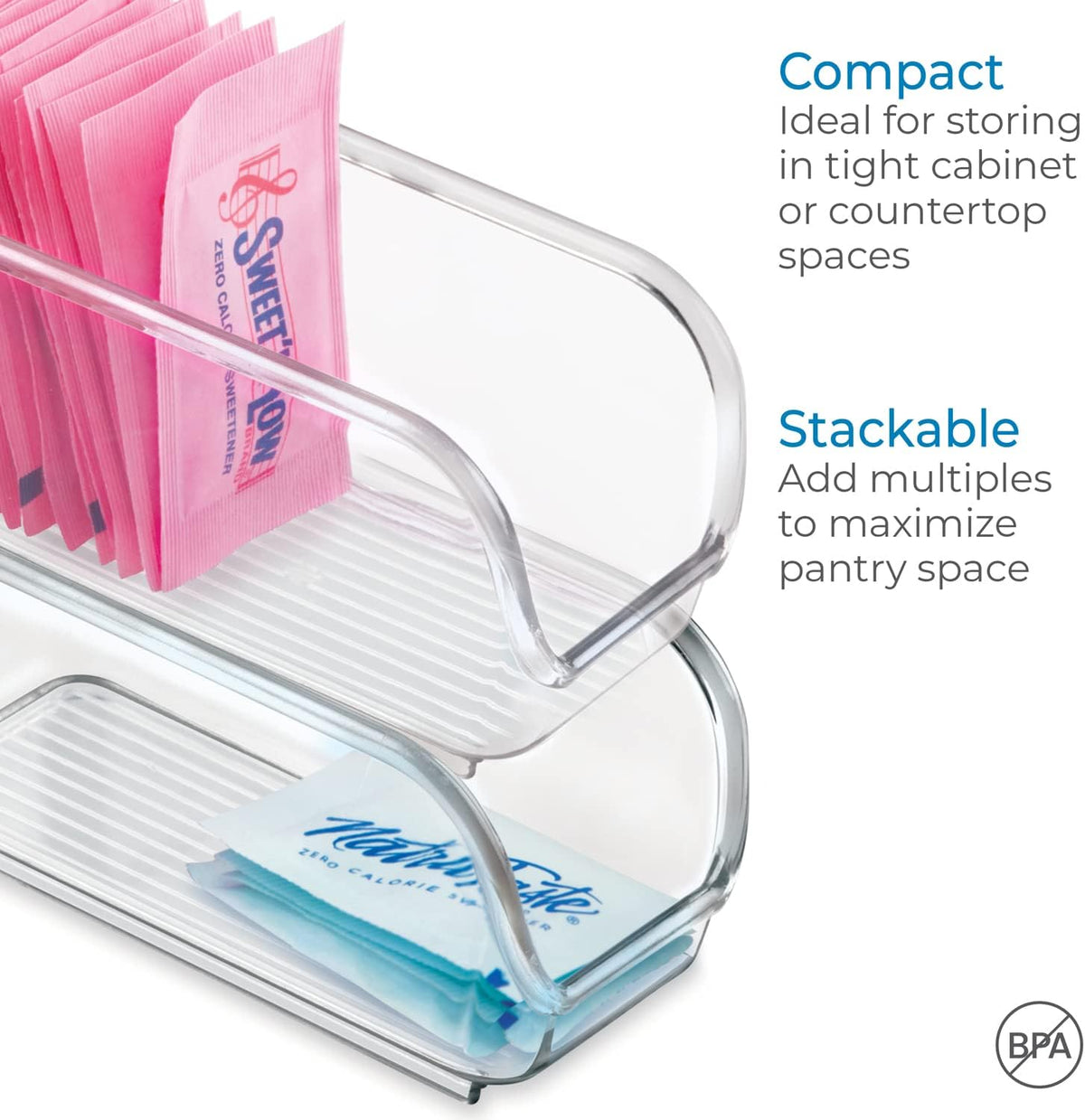 iDesign BPA-Free Plastic Sugar Packet Holder and Organizer, The Linus Collection - 2.25" x 4.5" x 2", Clear