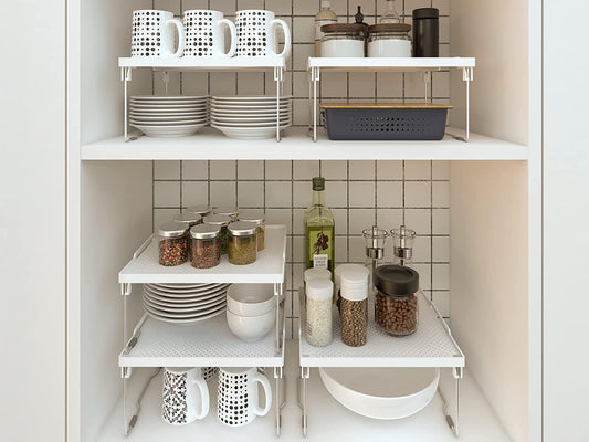 ums Kitchen Shelves Cabinet Organizer, Stackable Freezer Rack, Cupboard Box Organizer, Shelf Riser, Usable Storage Rack for Spice, Fridge Shelf Riser, (12x11 inch), Pack of 2
