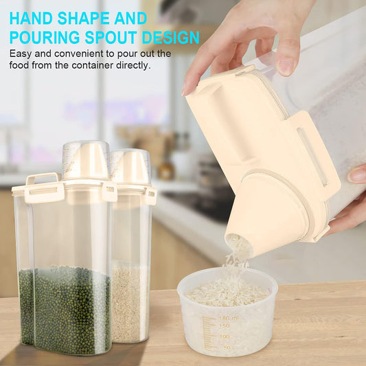 Uppetly Rice Airtight Dry Food Storage Containers, BPA Free Plastic Storage Bin Dispenser with Pourable Spout, Measuring cup for Cereal, Flour and Baking Supplies, Include a Stainless Steel Whisk