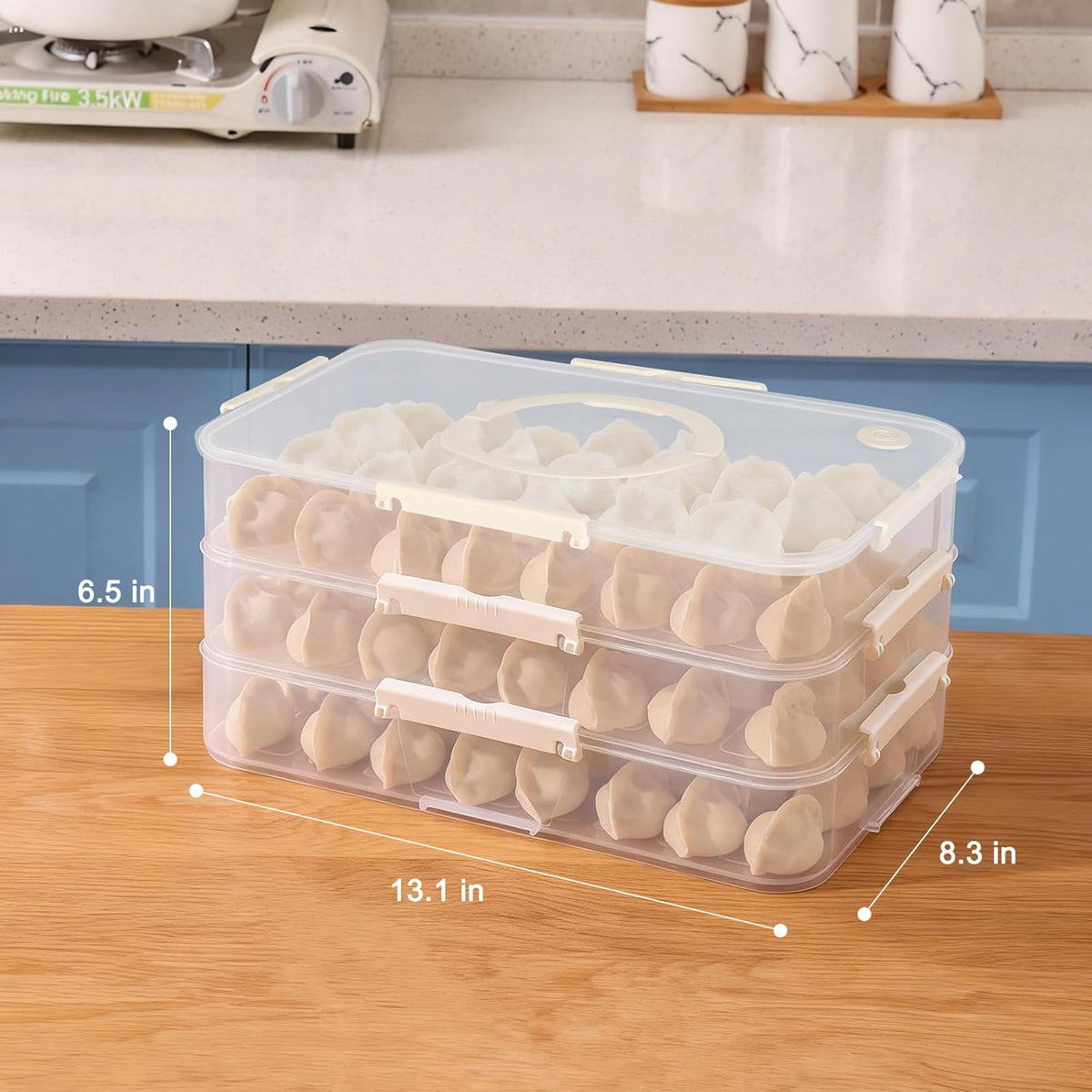 Plastic Cookie Storage Containers Airtight,3-Layer Food Storage Containers with Lid&Handle,Stackable Thicken Cookie Carrier for Transport Dumpling Storage Box,White