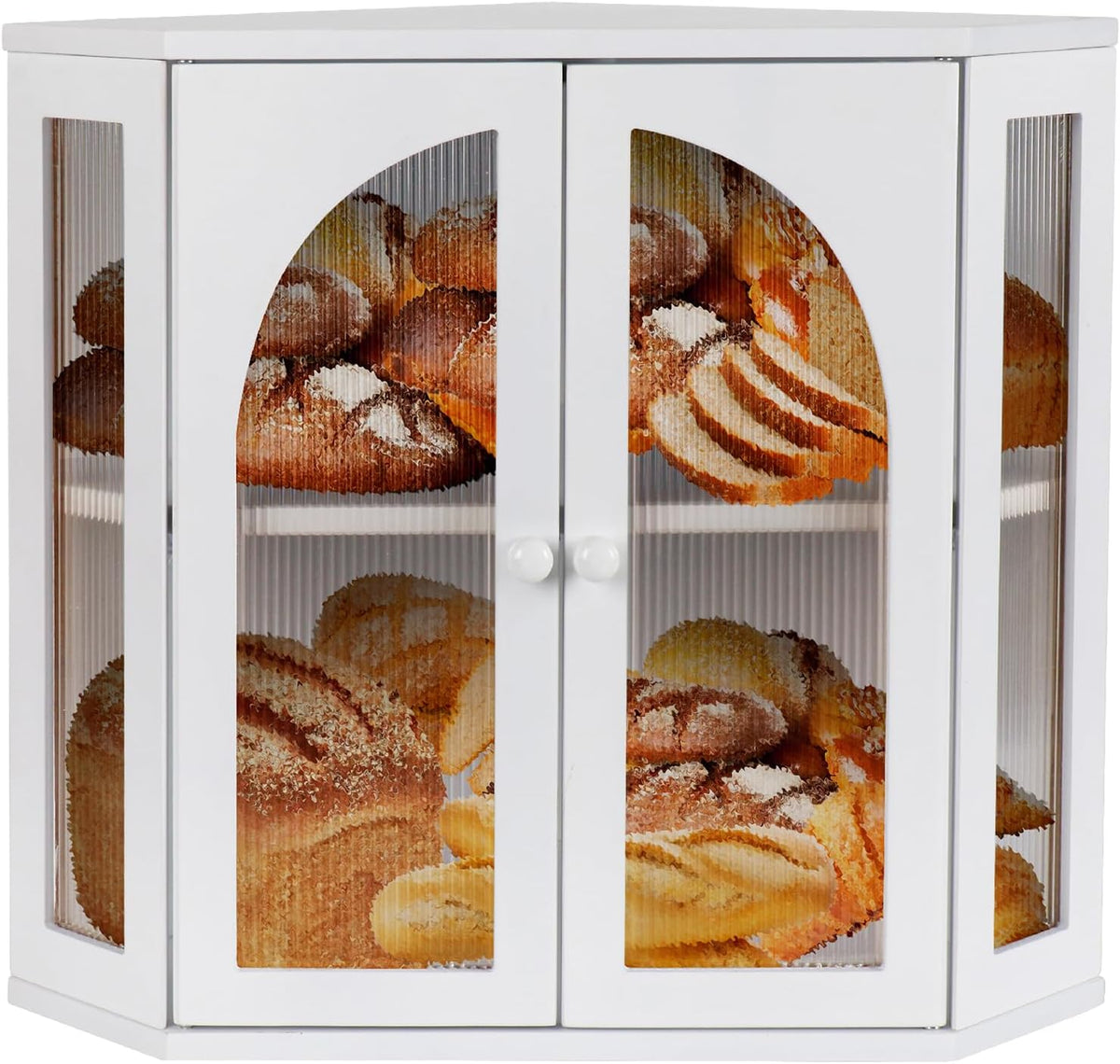 Corner Bread Box for Kitchen Countertop, Double Layer Bamboo Bread Storage Container for Homemade Bread, Large Capacity Bread Holder with 3 Adjustable Height for Counter, Breadbox Organizer