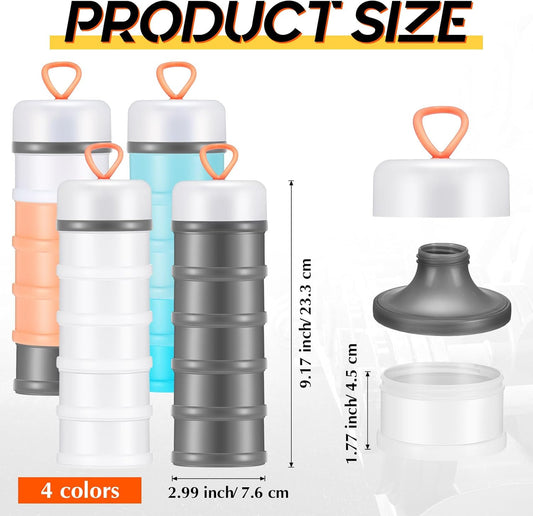 Baderke 4 Pcs Protein Powder Container 5 Layers Stackable Leakproof Container Powder Dispenser with Funnels Stand Keychain Flour Canister for Workout Fitness(Gray, White)