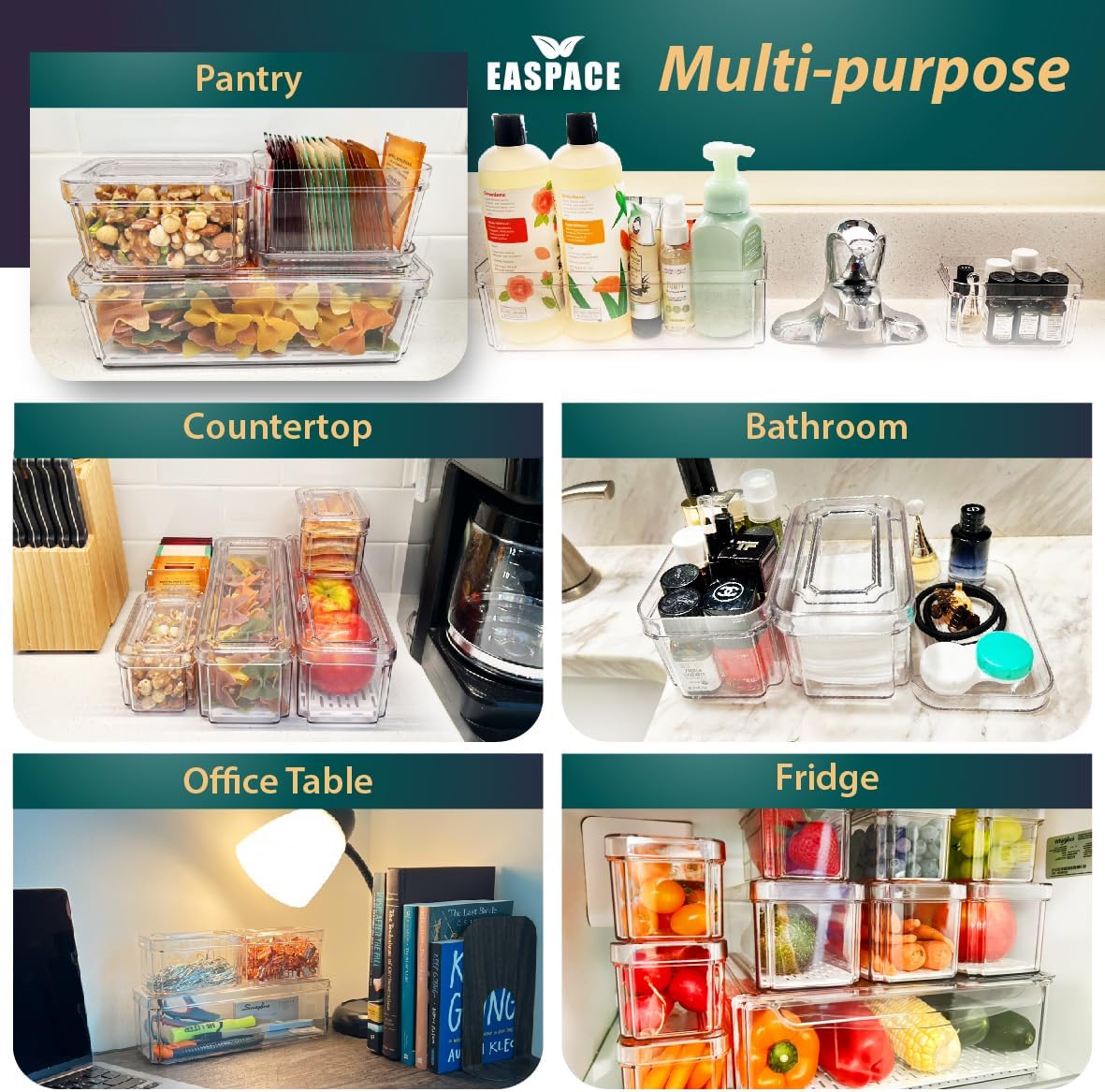 Fridge Organizer Bins with Drawer, 10-Pack Clear Stackable Container Set, BPA-Free Plastic Refrigerator Storage Containers for Food, Fruits, Vegetables, Meats, Salads (Multi-Purpose)
