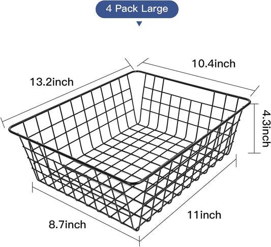 Wire Baskets for Organizing Household 4 Pack Pantry Baskets For Storage Pantry Wire Black Metal Storage Bins