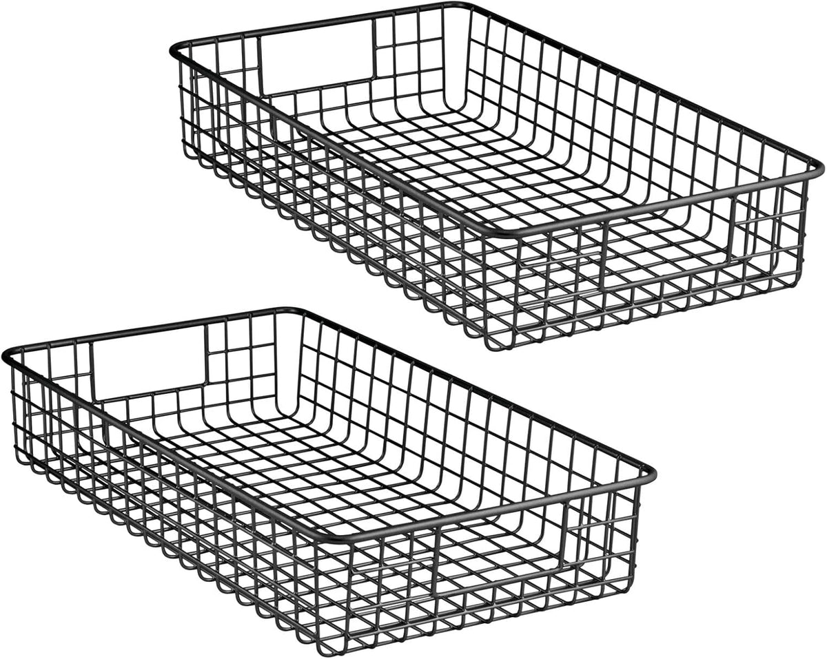 mDesign Wide Wire Storage Basket for Kitchen, Pantry, Cabinet - Pack of 2, Matte Black ?