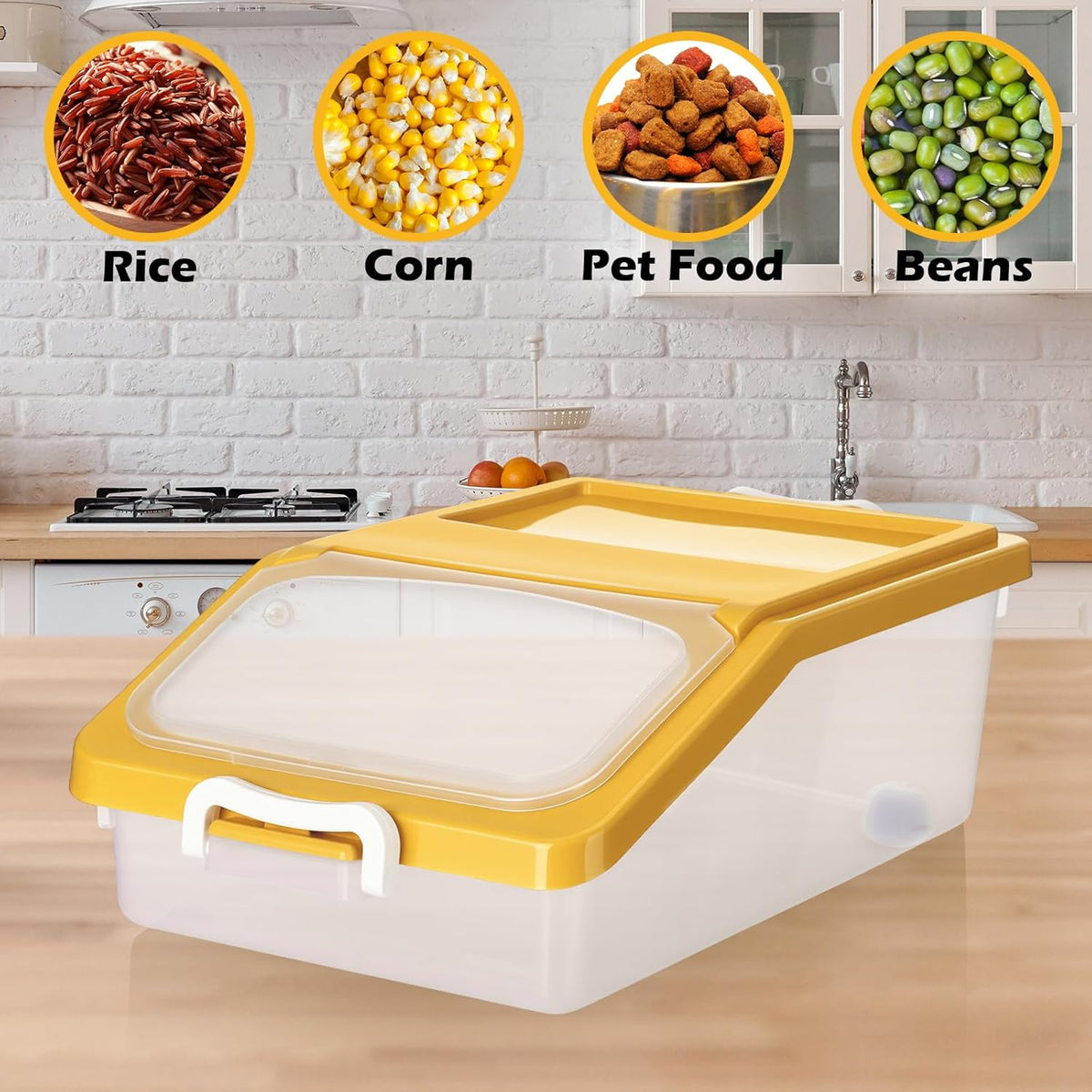 Blushtier 3 Pcs Rice Storage Container 11 lb Airtight Flour Container with Wheels Measuring Cup Clear Pet Food Dog Cat Birds Food Bin Grain Cereal Organizer Box for Dry Baking Supplies (White)