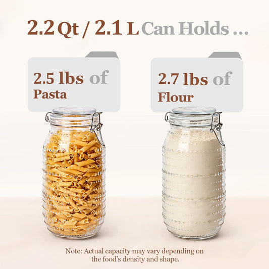 ComSaf 0.5 Gallon / 3 Pack Wide Mouth Glass Jars with Airtight Lids,Large Airtight Food Storage Containers for Pantry, Heavy-Duty Canister Set for Flour, Sugar, Cereal, Cookies, and Pet Food