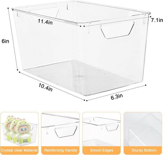 Attelite Clear Plastic Storage Bins,Large Pantry Organizer with Handle,BPA Free Plastic Storage Containers for Fridge,Closet,Bathroom,Under Sink and Kitchen Organization