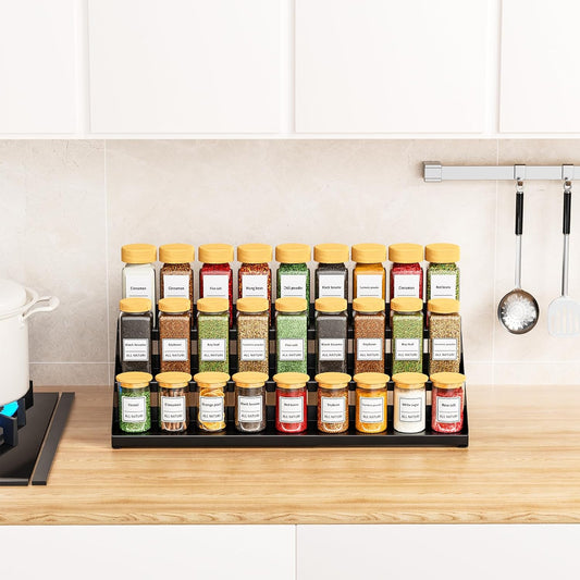 RCHYFEED Spice Rack Organizer for Cabinet, 3 Tier Spice Rack Expandable(13.4"-21.8"), Height Adjustable Spice Organization Shelf Metal Display Shelf, Spice Organization for Cabinet Countertop Pantry