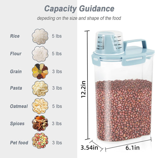 LEAWALK Airtight 4 LBS Rice/Cereal/Dry Food Storage Container BPA Free, 2.11Qt Clear Plastic Kitchen and Pantry Organization Bin Suitable for Oats, Flour, Sugar, Pasta, Pet Food, etc (Clear Grey)