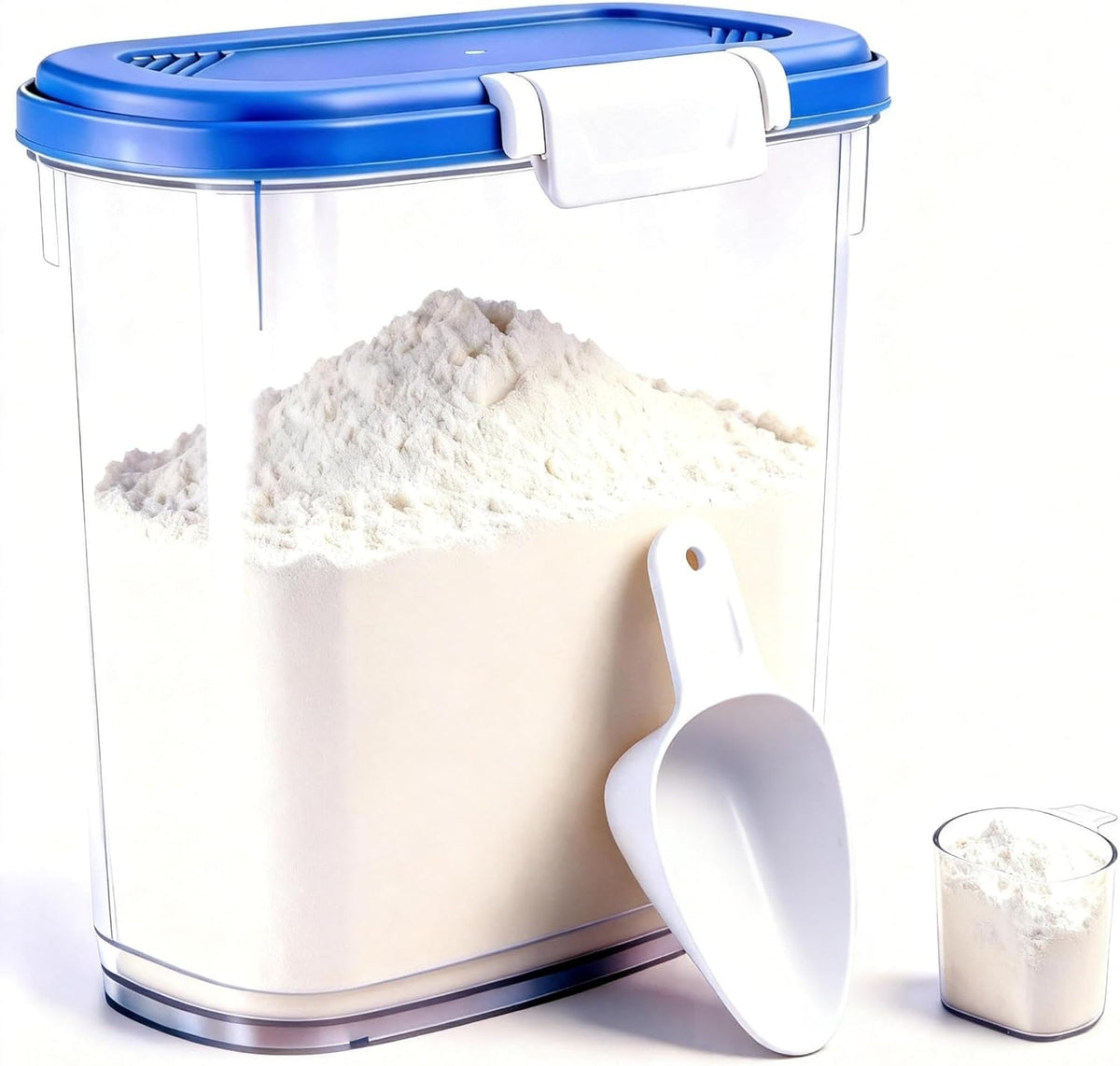 Large Rice Storage Container 15-20 Lbs, Tall Flour Container with Scoop + Cup - Slim Dry Food Storage Bin for Cereal, Sugar, Beans, Pet Dog Cat Food Container - Kitchen and Pantry Storage Organization