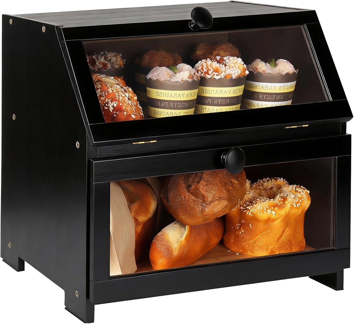 Bamboo Bread Box for Kitchen Countertop, Large Bread Storage Container Bin 2 Layer Breadbox Holder for Kitchen Counter, Cabinet, Pantry, Cupboard (Natural)