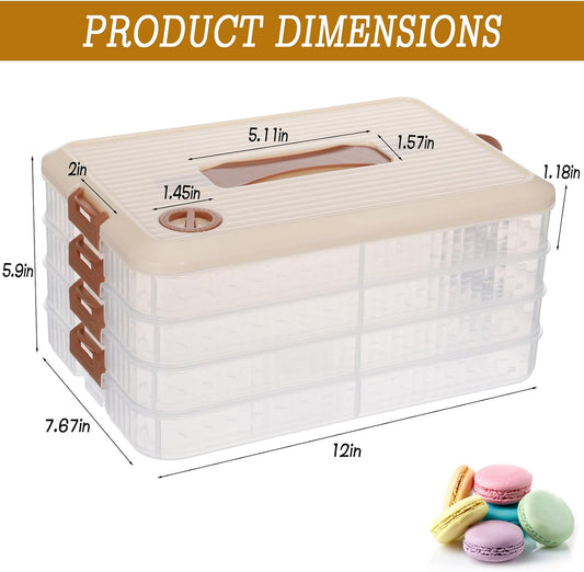 4-Layer Stackable Cookie Container with Lids, Portable Plastic Airtight Cookie Storage Case Snack Containers for Desserts, Cupcakes, Snacks, Dumplings, Fruit
