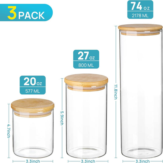 Vtopmart Glass Food Storage Jars, Kitchen Containers with Airtight Bamboo Wooden Lids for Pasta, Cookies, Nuts, Coffee Beans, Cereal, Canisters Set for Flour, Pantry Organization, BPA Free