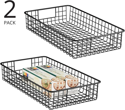 mDesign Wide Wire Storage Basket for Kitchen, Pantry, Cabinet - Pack of 2, Matte Black ?