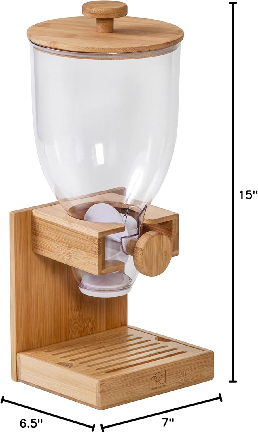 Honey-Can-Do Compact Dry Food Dispenser, Single Control & Snack Storage Container for Countertop or Pantry, Bamboo