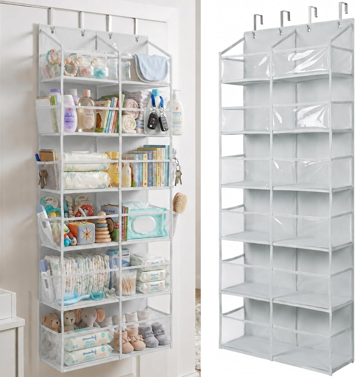 HOMELUX THEORY UPGRADED 6 Tiers Over The Door Organizer Hanging - 100D EXTRA THICK & 50lbs HUGE CAPACITY, 12 Side Mesh Pockets Over The Door Shoe Organizer, Hanging Closet Organizer (Ivory, 1pc)