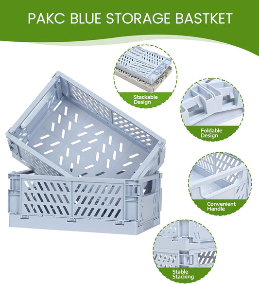 HUUSMOT 6-Pack Small Pastel Plastic Storage Baskets, Collapsible Crates for Organizing, Space-Saving Mini Bins for Classroom, Kitchen, Office, Bedroom (5.9" x 3.8" x 2.2")
